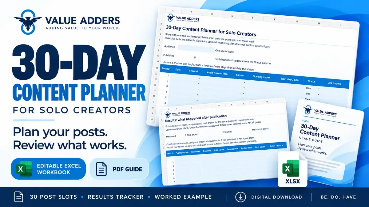 30-Day Content Planner: cover showing the included guide and tools