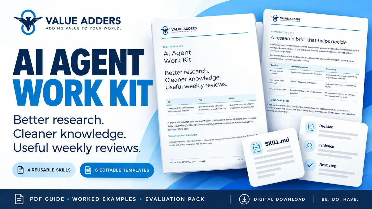 AI Agent Work Kit: cover showing the included guide and tools