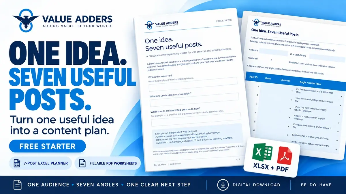 One Idea, Seven Posts: cover showing the included guide and tools