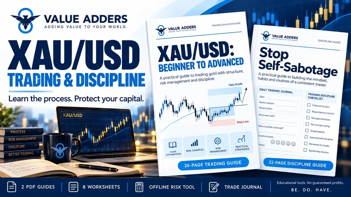 XAU/USD Trading & Discipline: cover showing the included guide and tools